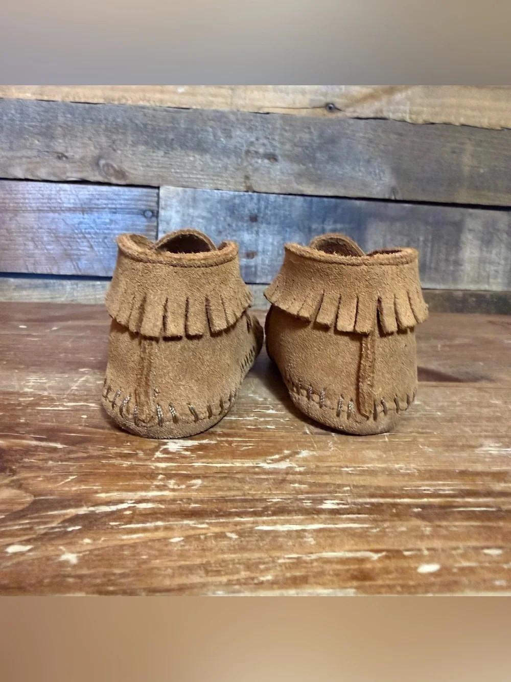 Minnetonka Moccasins Infants Front Strap Bootie, Brown, Size 3